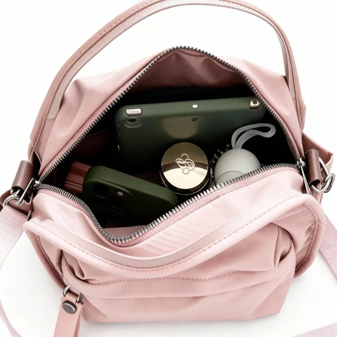 Crossbody Bag Water-Repellent Nylon with Double Zip and Pockets