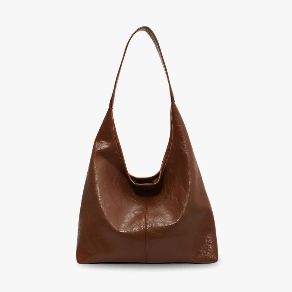 Hobo Bag Smooth Faux Leather with Snap Closure and Small Pouch