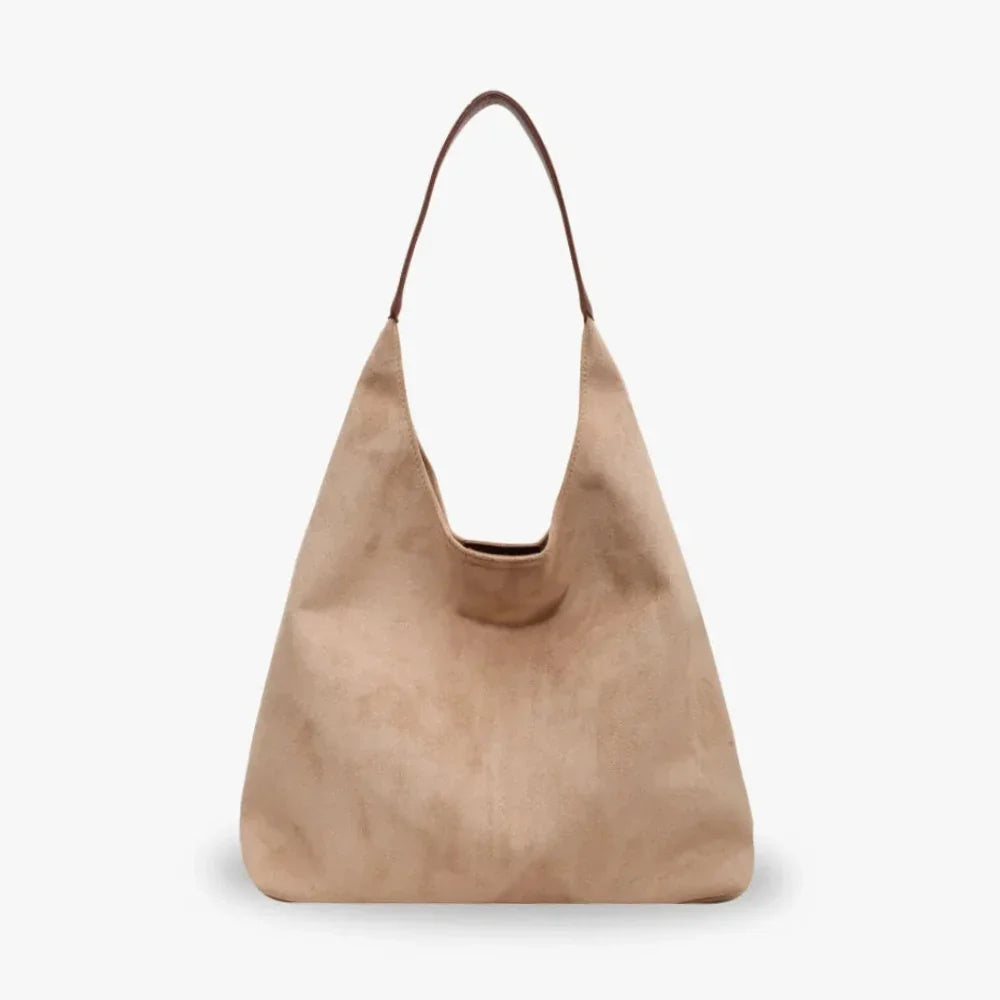 Hobo Bag Faux Suede with Magnetic Closure, Pouch and Laptop Fit