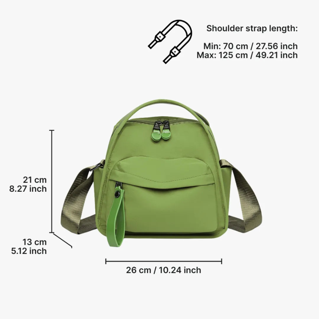 Crossbody Bag Water-Repellent Nylon with Double Zip and Pockets