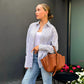 Tote Bag Grained Faux Leather with Removable Pouch and Topstitching