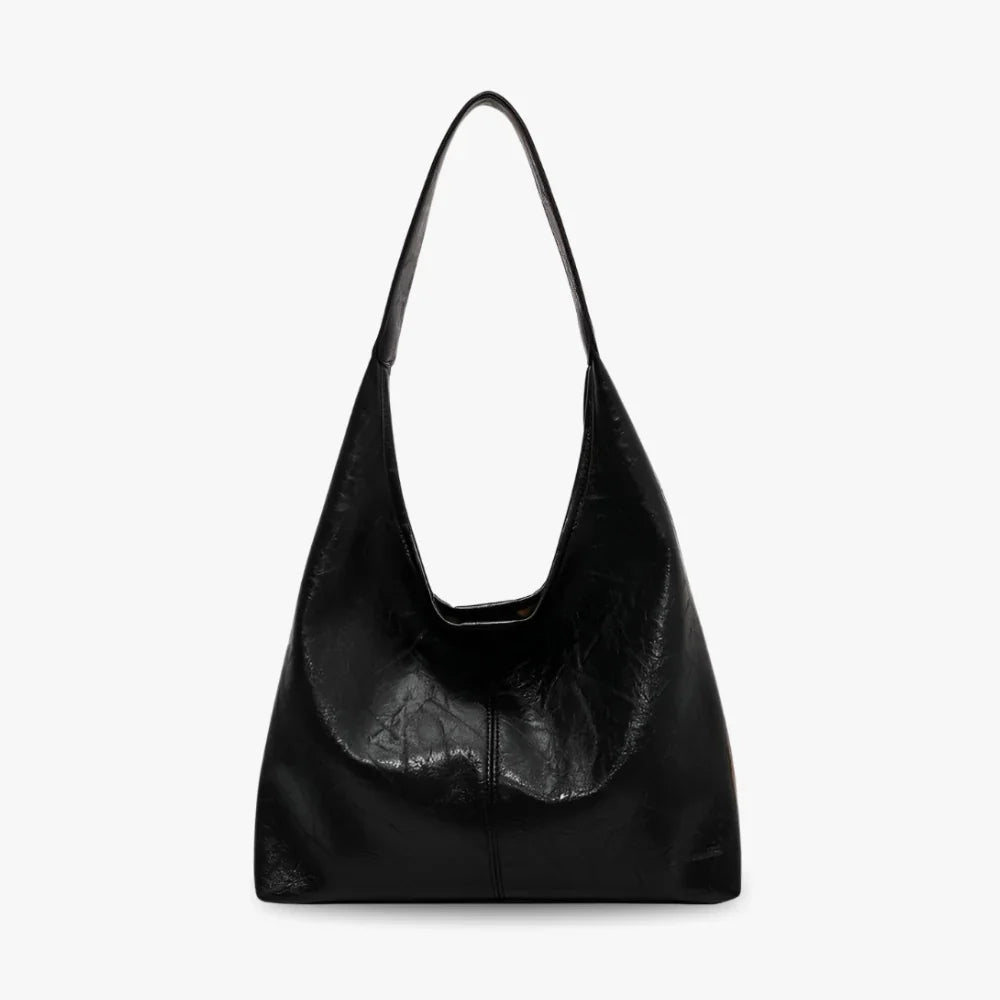 Hobo Bag Smooth Faux Leather with Snap Closure and Small Pouch