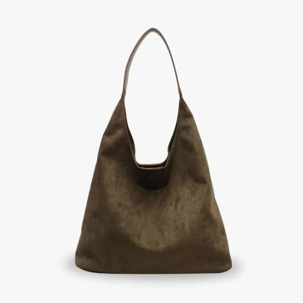 Hobo Bag Faux Suede with Magnetic Closure, Pouch and Laptop Fit