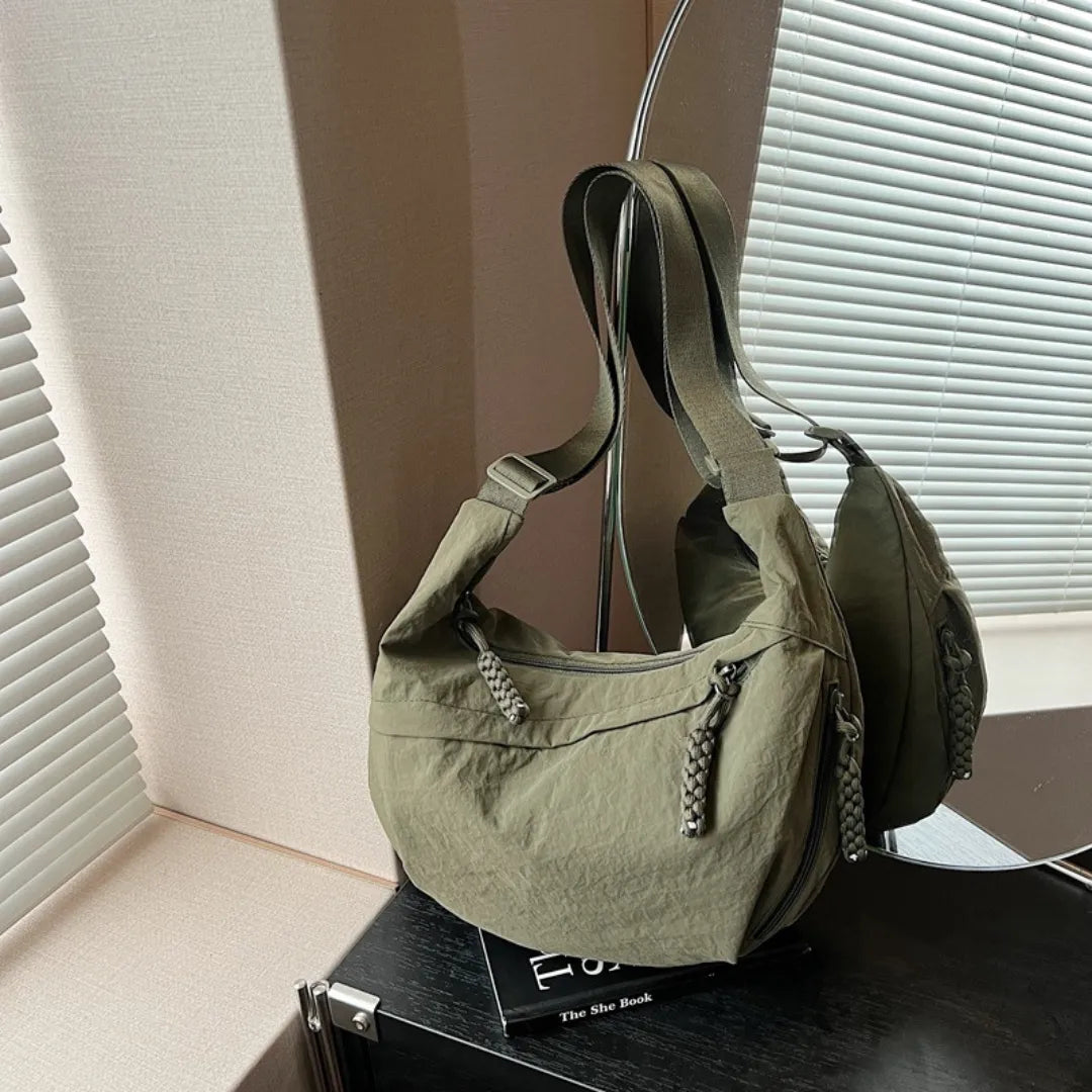Crossbody Bag Water-Repellent Nylon with Zip and Adjustable Strap