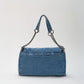 Shoulder Bag Upcycled Denim with Chain Handles and Metal Clasp