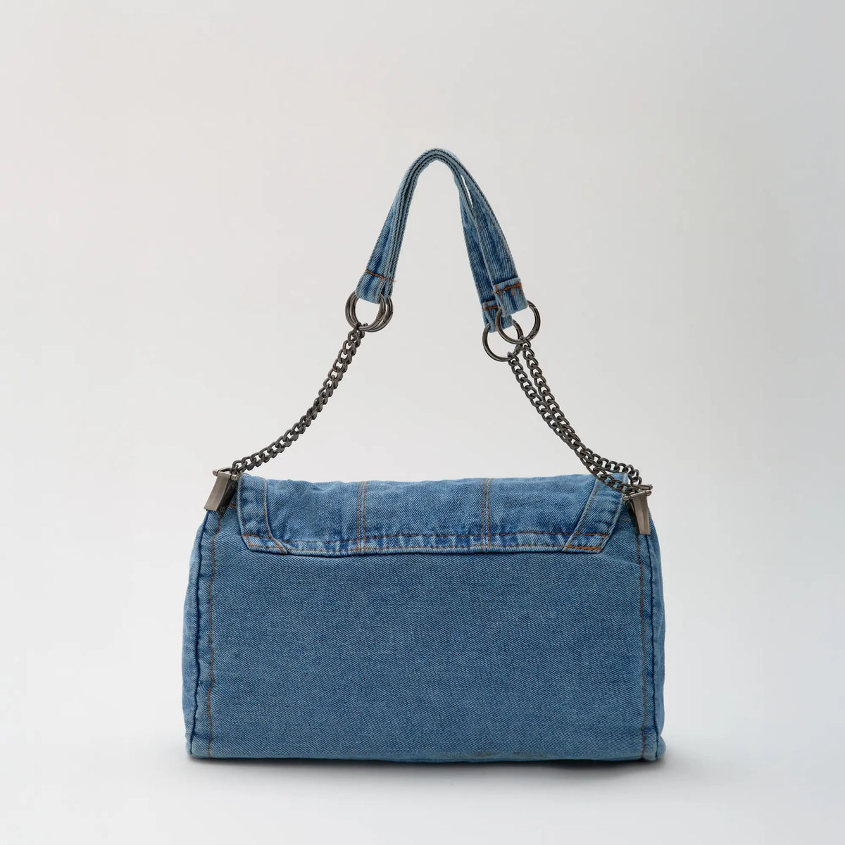Shoulder Bag Upcycled Denim with Chain Handles and Metal Clasp