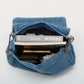 Shoulder Bag Upcycled Denim with Chain Handles and Metal Clasp