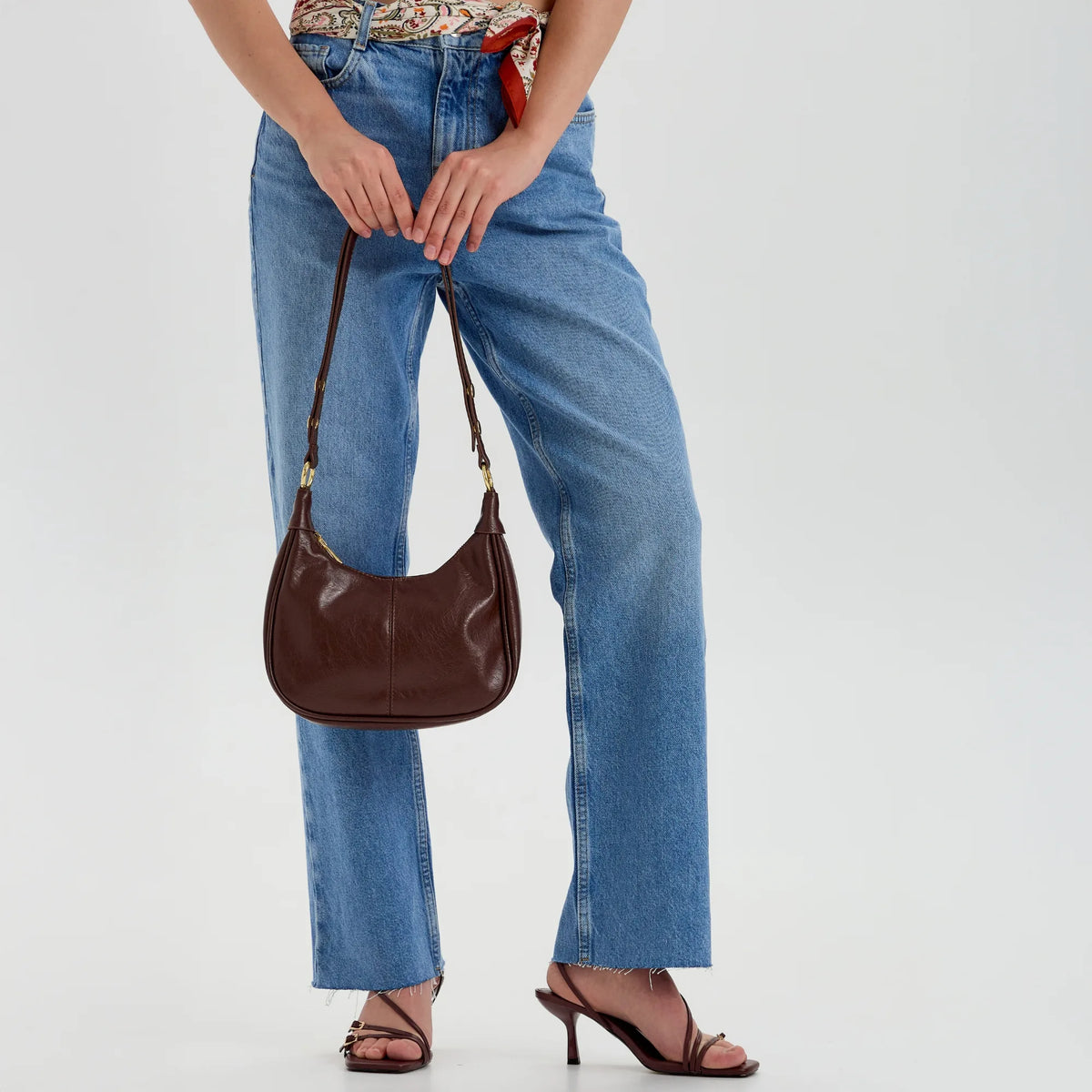 Crossbody Bag Faux Leather with Zip and Snap-Adjustable Strap