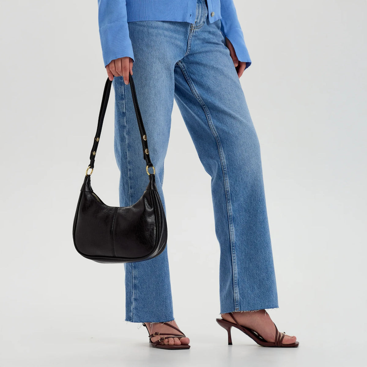 Crossbody Bag Faux Leather with Zip and Snap-Adjustable Strap