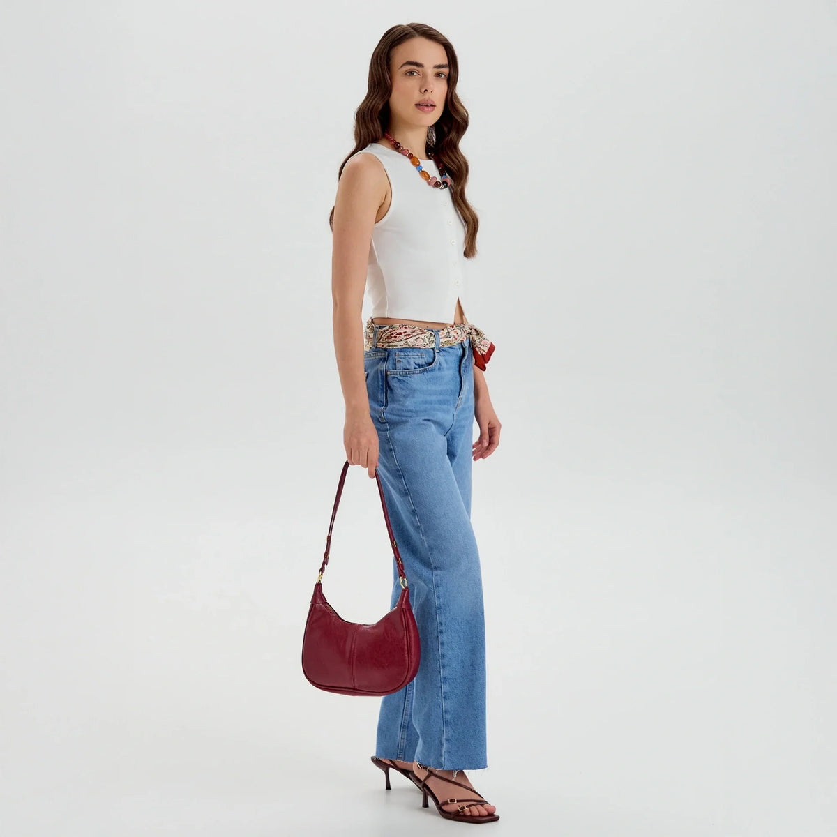 Crossbody Bag Faux Leather with Zip and Snap-Adjustable Strap