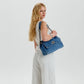 Shoulder Bag Upcycled Denim with Chain Handles and Metal Clasp