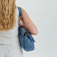 Shoulder Bag Upcycled Denim with Chain Handles and Metal Clasp