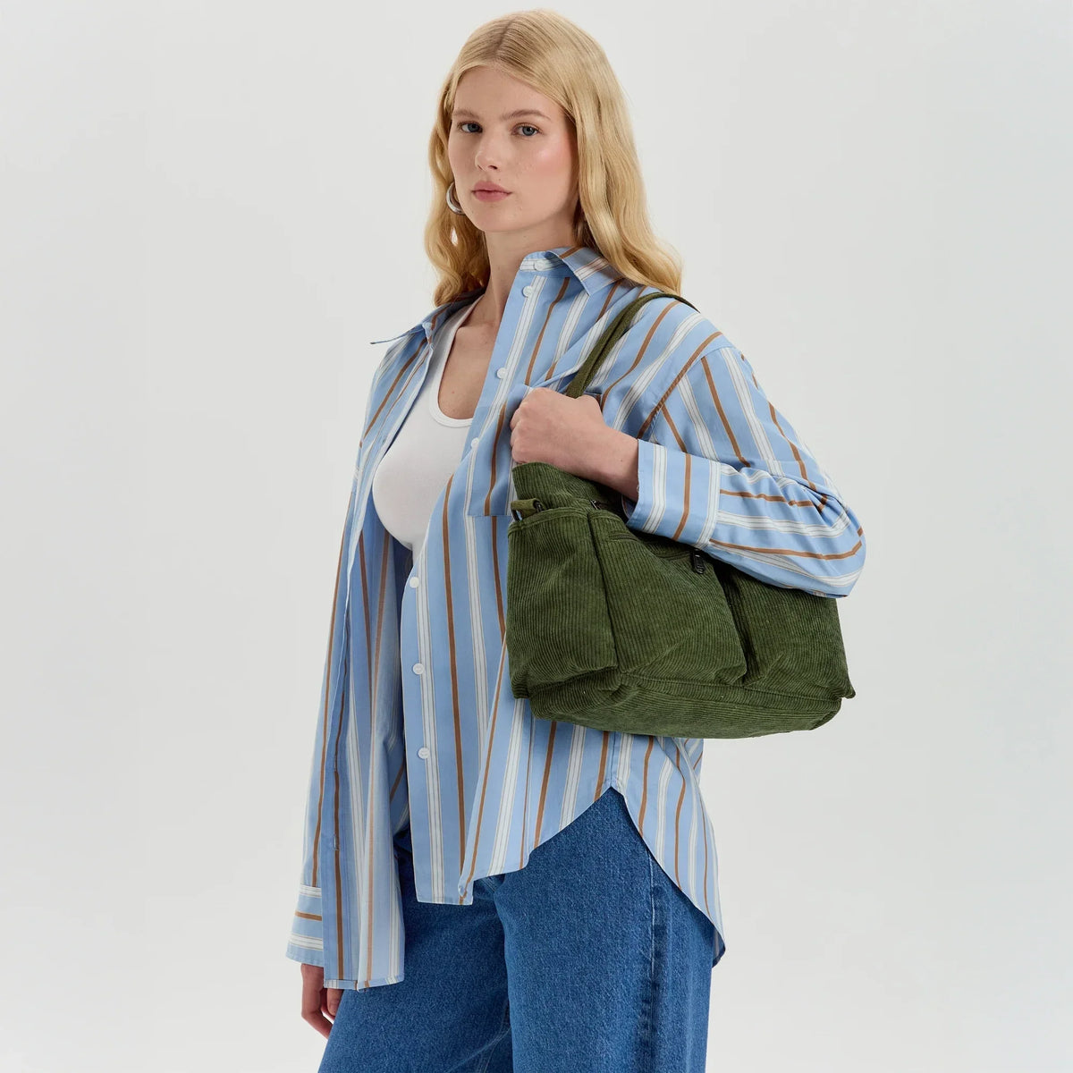 Crossbody Bag Corduroy with Top Handles, Zip Pockets and Strap