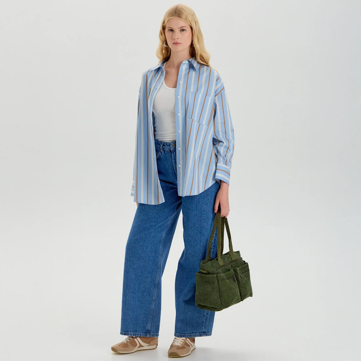 Crossbody Bag Corduroy with Top Handles, Zip Pockets and Strap