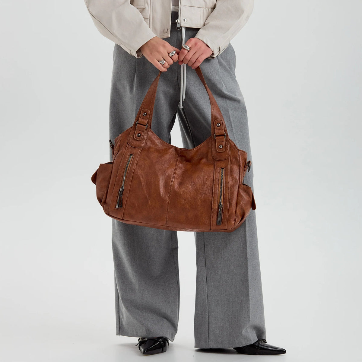 Laptop Bag Faux Leather with Handles and Adjustable Shoulder Strap