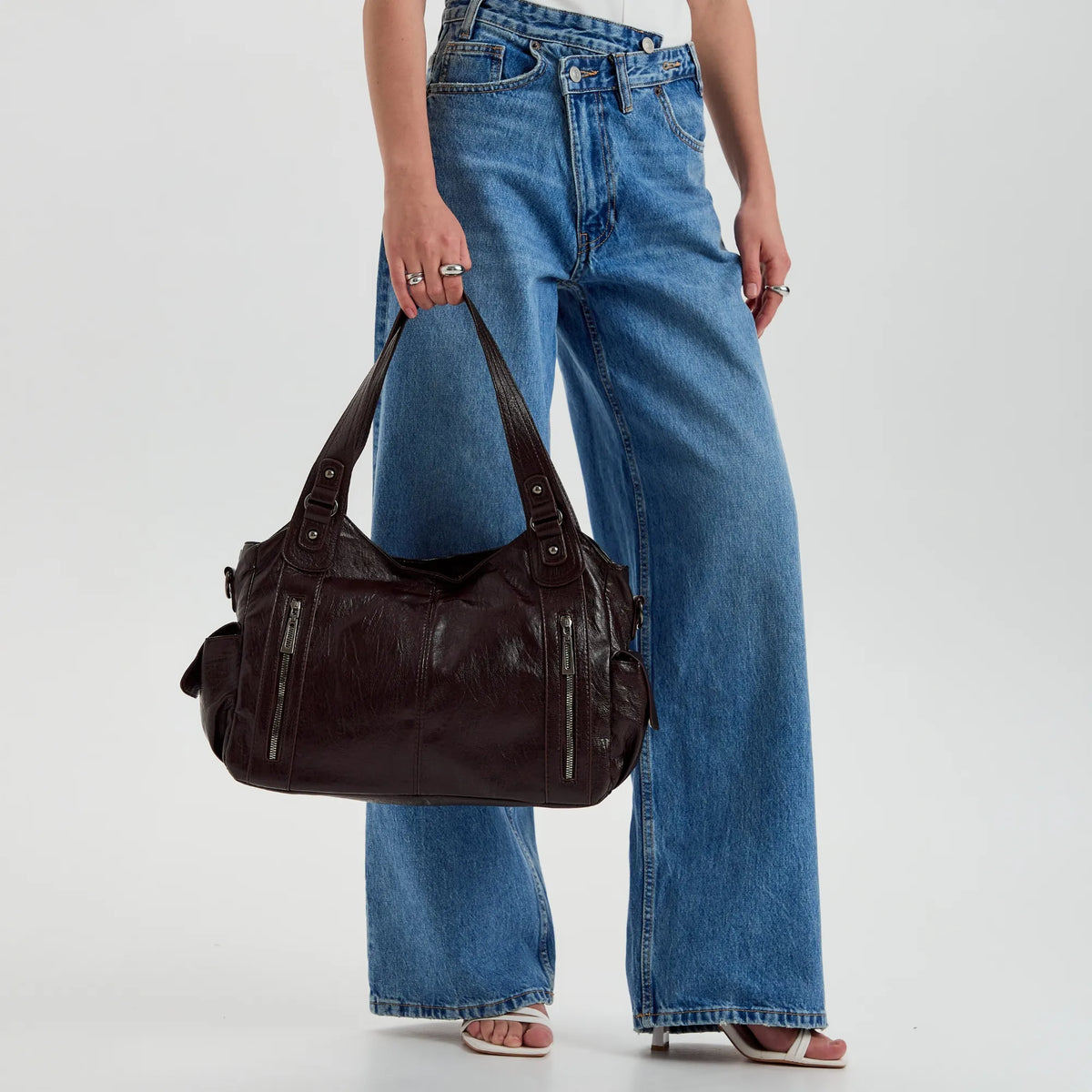Laptop Bag Faux Leather with Handles and Adjustable Shoulder Strap