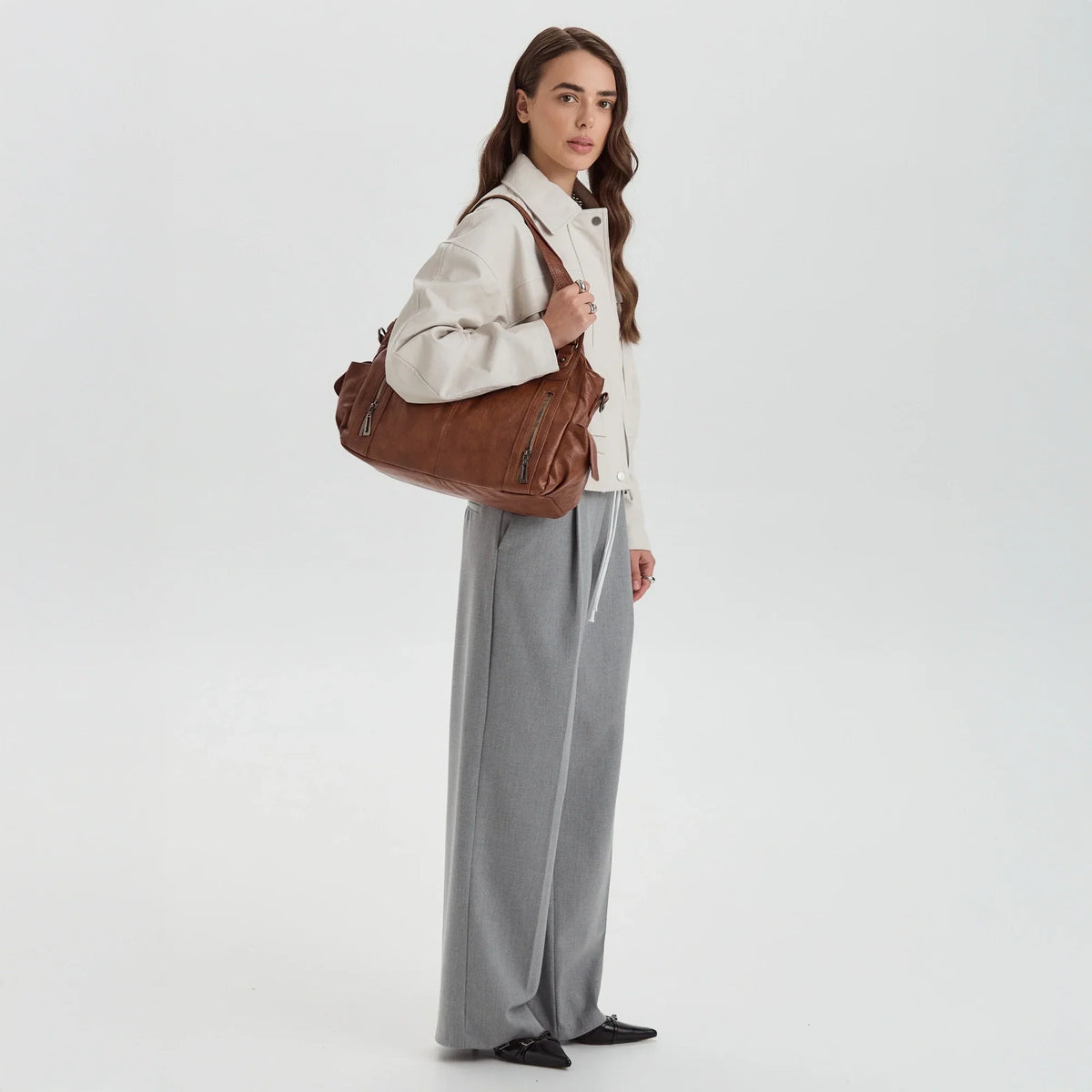 Laptop Bag Faux Leather with Handles and Adjustable Shoulder Strap