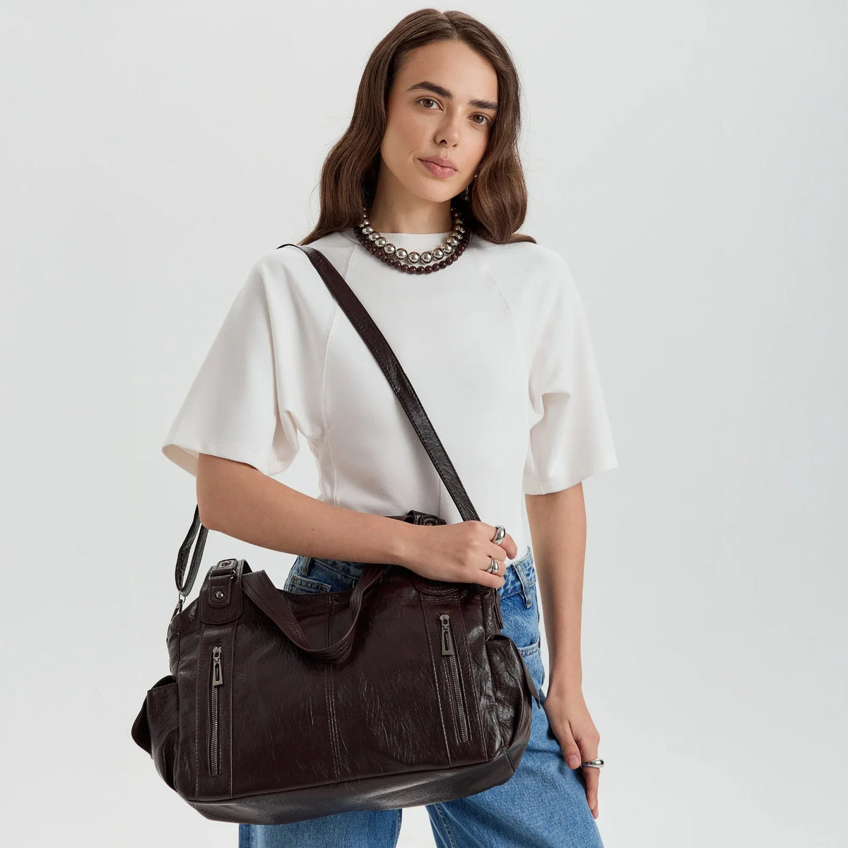 Laptop Bag Faux Leather with Handles and Adjustable Shoulder Strap