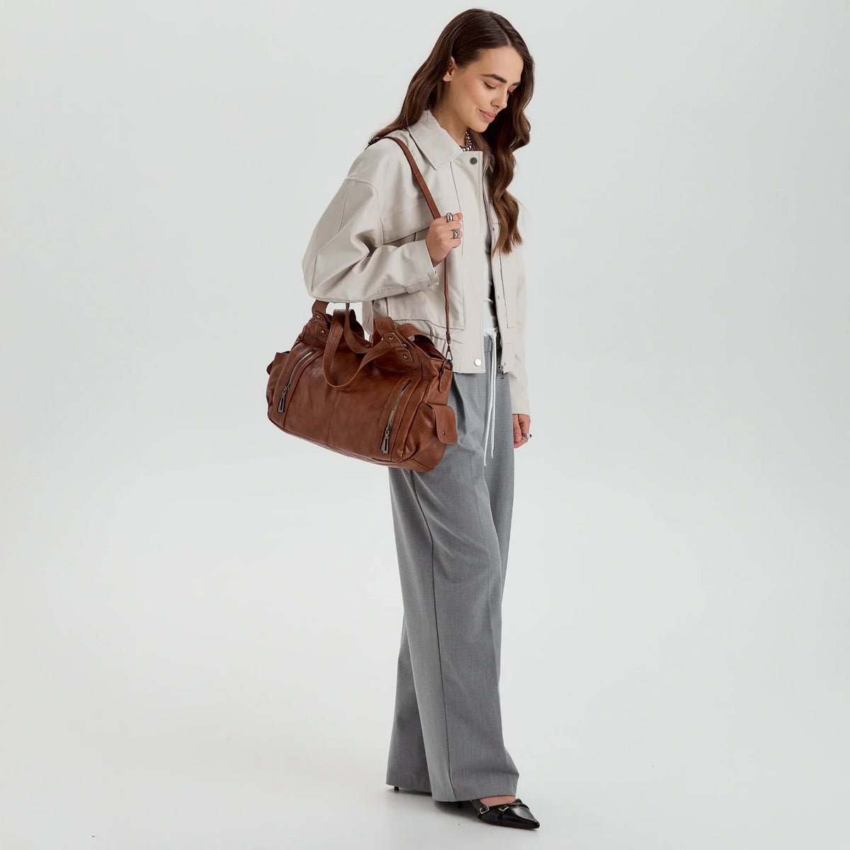 Laptop Bag Faux Leather with Handles and Adjustable Shoulder Strap