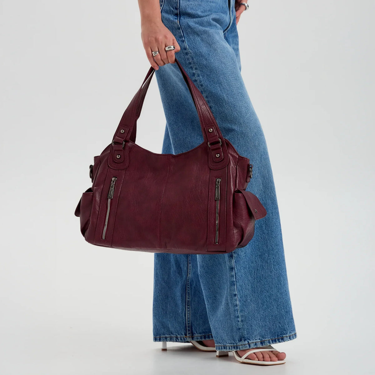 Laptop Bag Faux Leather with Handles and Adjustable Shoulder Strap