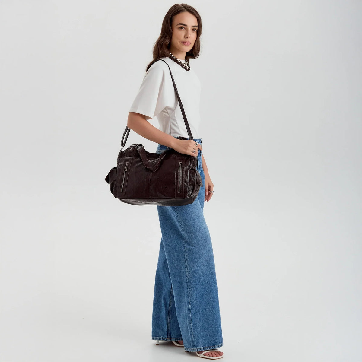 Laptop Bag Faux Leather with Handles and Adjustable Shoulder Strap