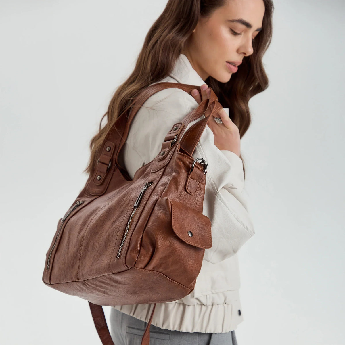 Laptop Bag Faux Leather with Handles and Adjustable Shoulder Strap