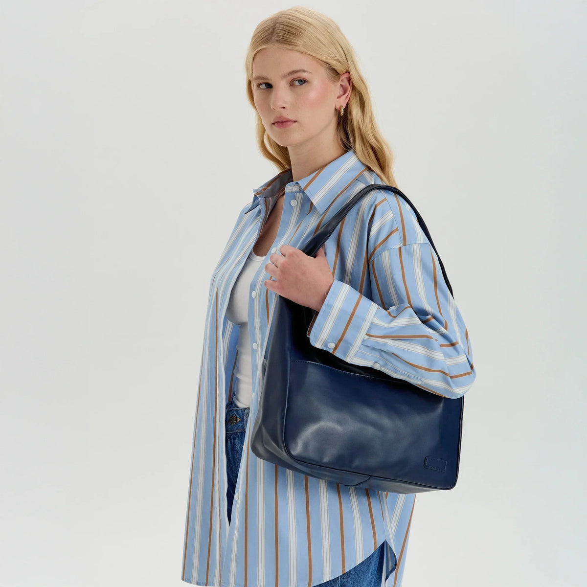 Hobo Bag Smooth Faux Leather with Magnetic Closure and Pockets