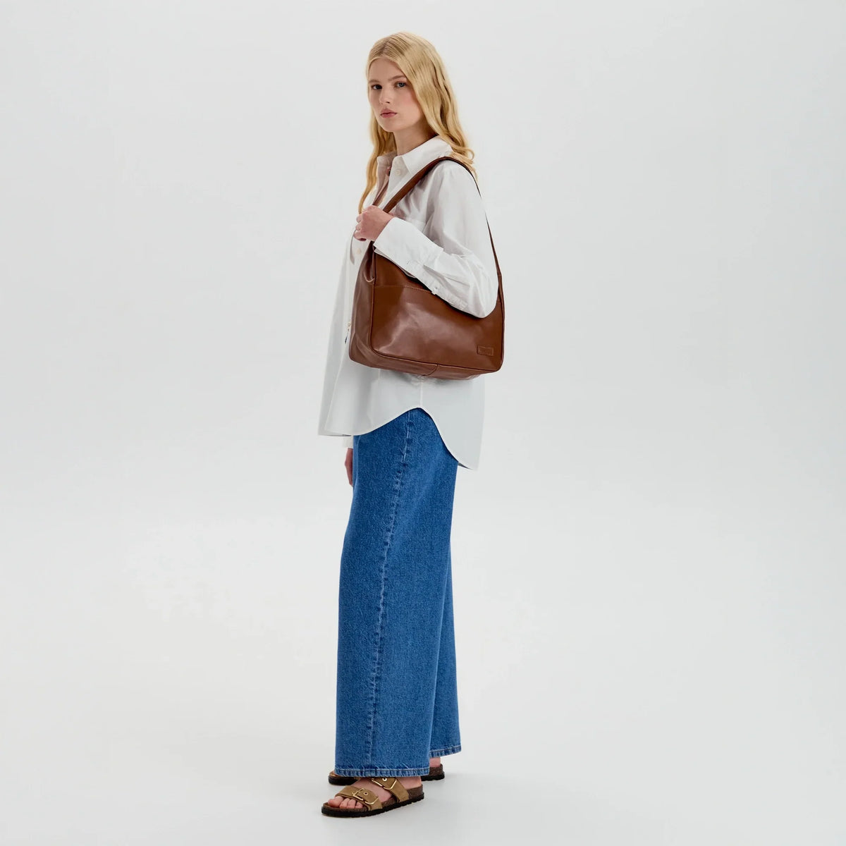 Hobo Bag Smooth Faux Leather with Magnetic Closure and Pockets