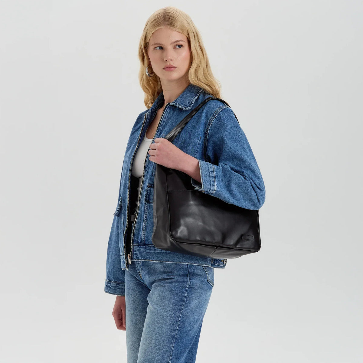 Hobo Bag Smooth Faux Leather with Magnetic Closure and Pockets
