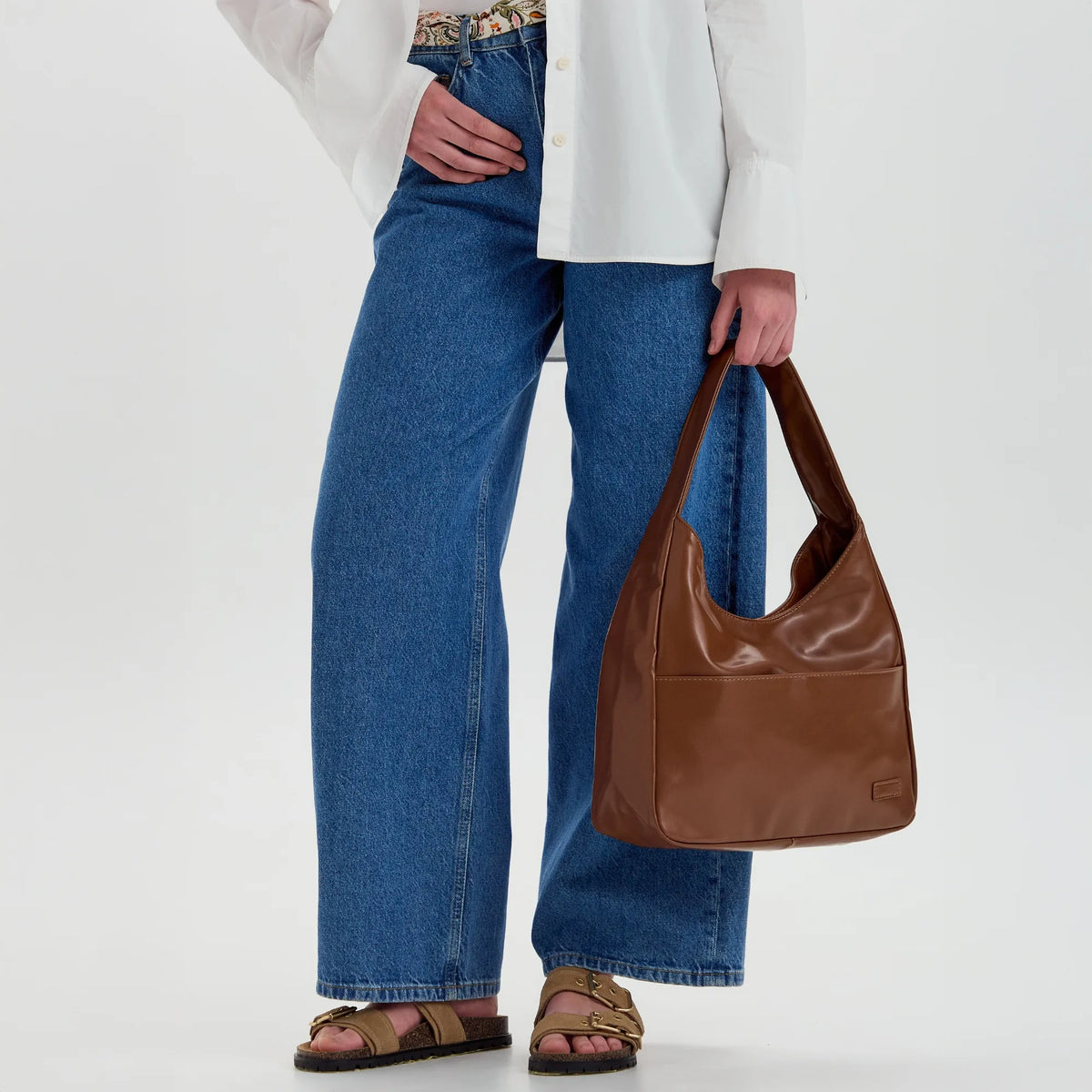 Hobo Bag Smooth Faux Leather with Magnetic Closure and Pockets