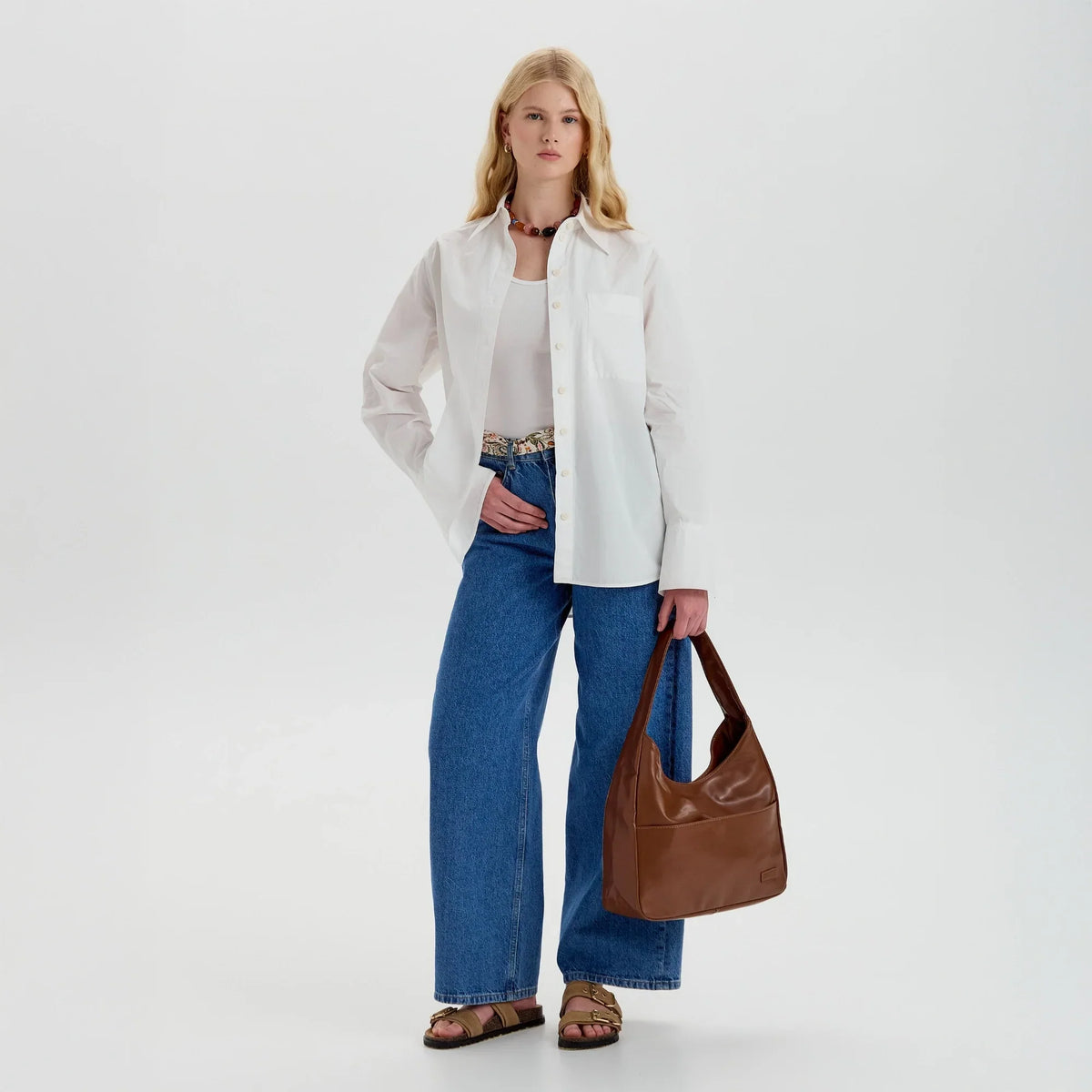 Hobo Bag Smooth Faux Leather with Magnetic Closure and Pockets