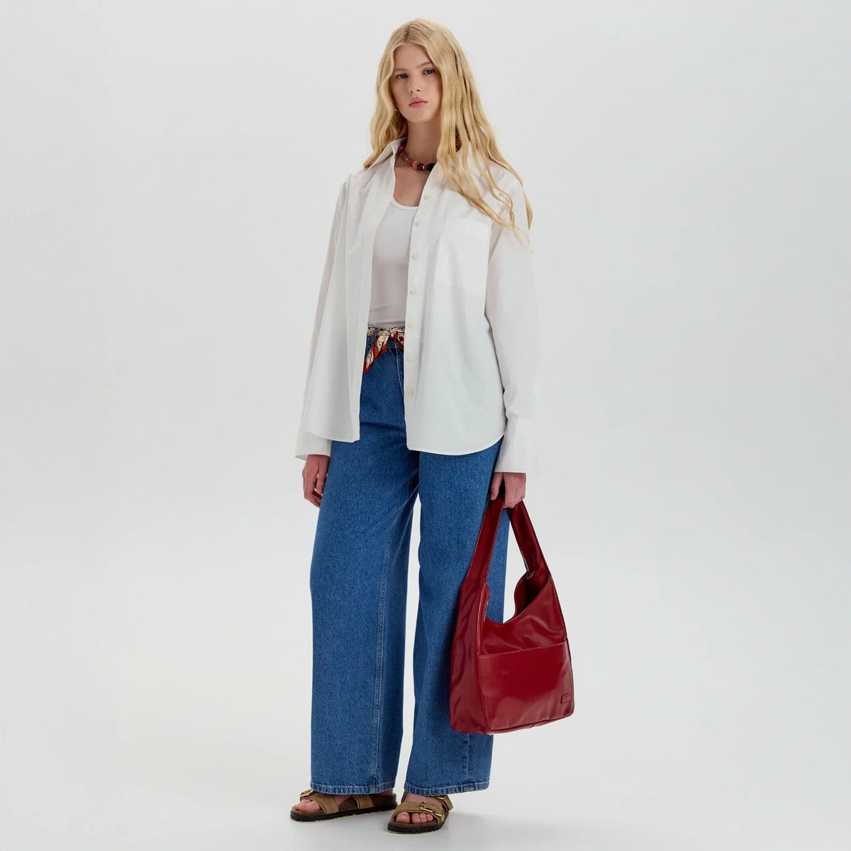 Hobo Bag Smooth Faux Leather with Magnetic Closure and Pockets