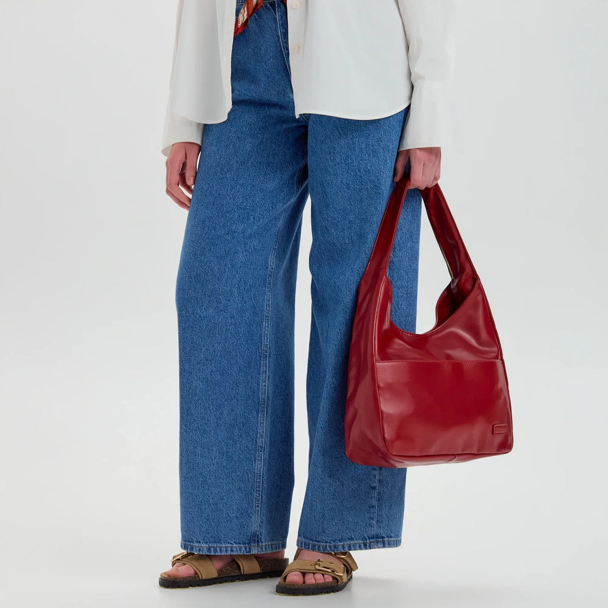 Hobo Bag Smooth Faux Leather with Magnetic Closure and Pockets