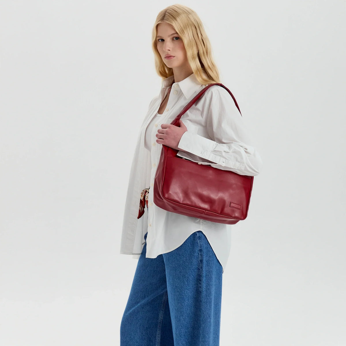 Hobo Bag Smooth Faux Leather with Magnetic Closure and Pockets