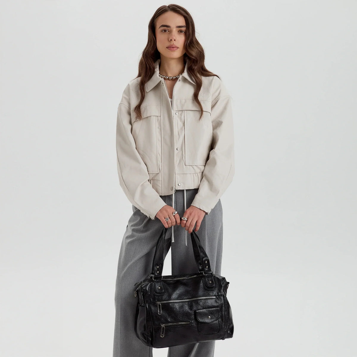 Crossbody Bag Faux Leather with Two Lined Compartments and Handles