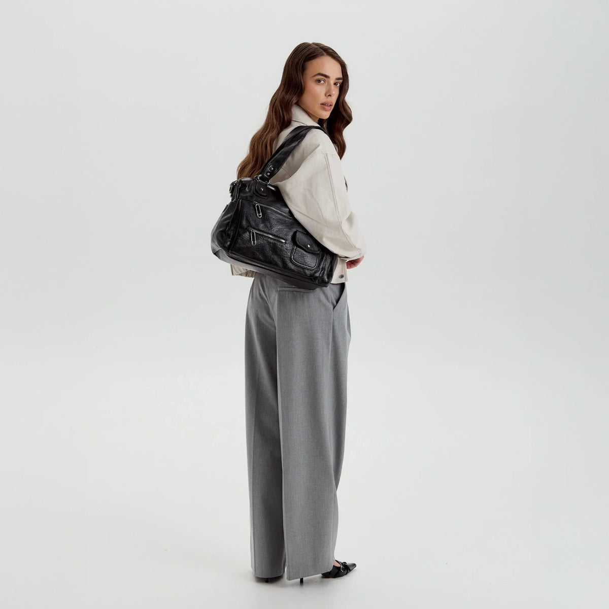 Crossbody Bag Faux Leather with Two Lined Compartments and Handles