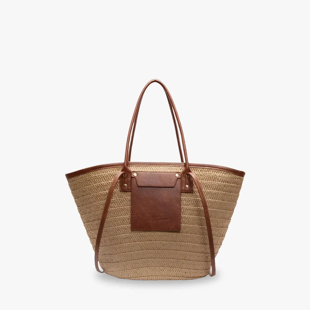 Tote Bag Straw Faux Leather with Central Zip and Inner Pocket