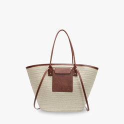 Tote Bag Straw Faux Leather with Central Zip and Inner Pocket