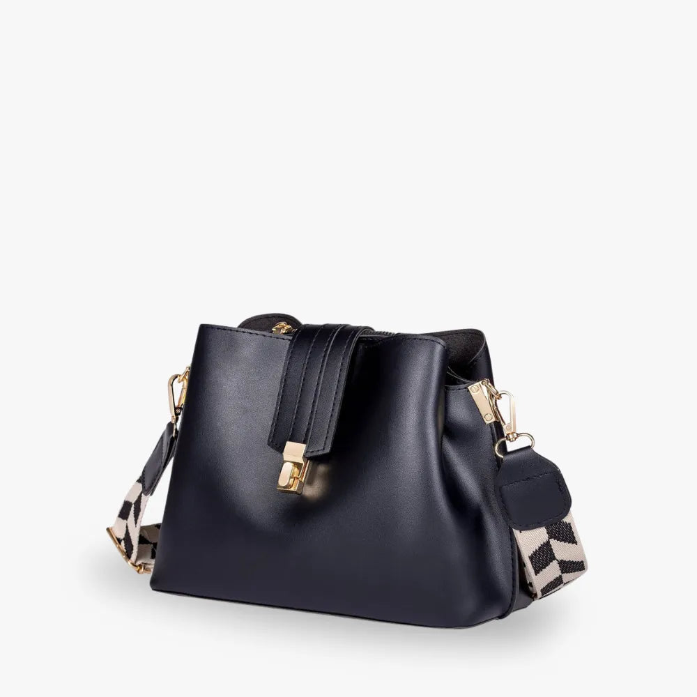Crossbody Bag Faux Leather with Canvas Strap and Metal Clasp