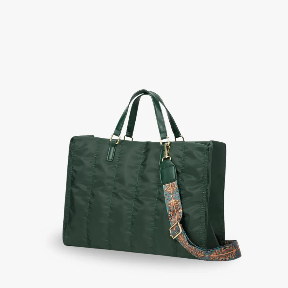 Tote Bag Quilted Cotton Nylon with Top Handles and Canvas Strap