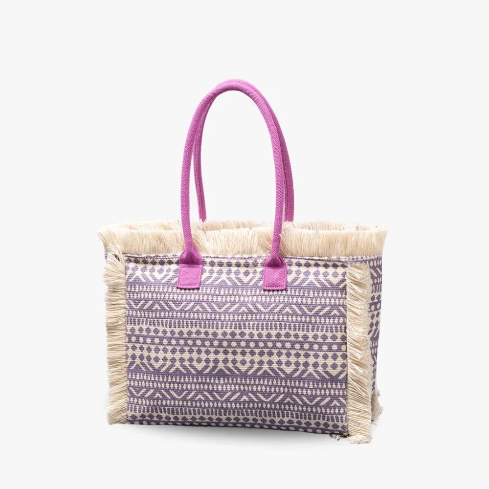 Tote Bag Patterned Textured Canvas with Zip and Reinforced Handles