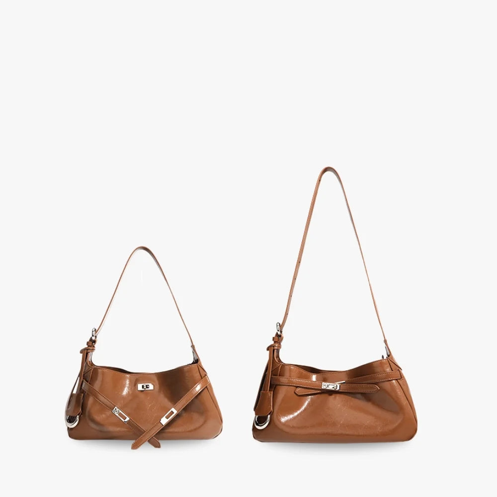 Shoulder Bag Genuine Leather with Turn-Lock and Removable Pouch