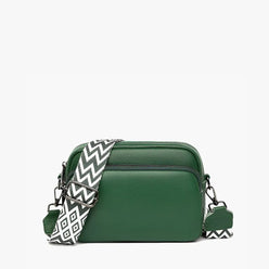 Crossbody Bag Faux Leather with Embroidered Strap and Zip Pockets