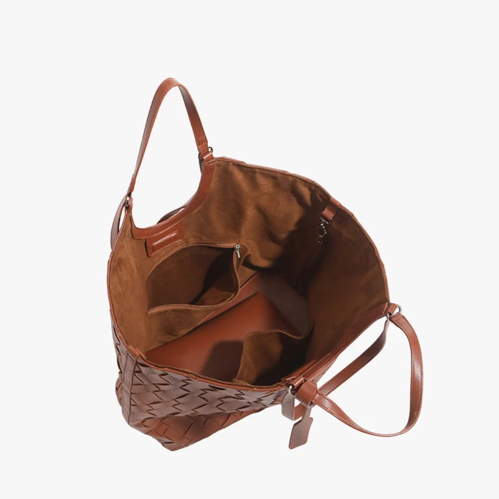 Tote Bag Woven Faux Leather with Magnetic Closure and Zip Pouch