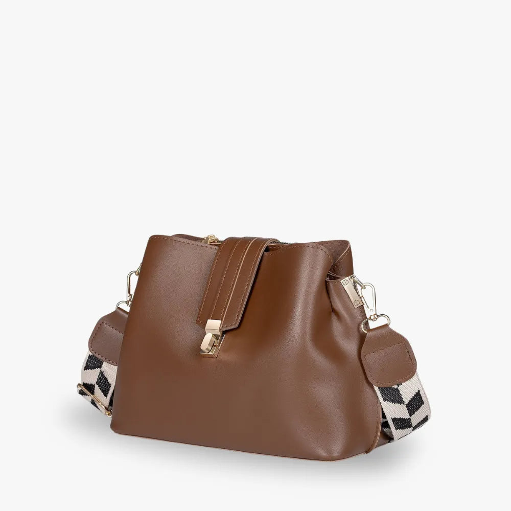 Crossbody Bag Faux Leather with Canvas Strap and Metal Clasp