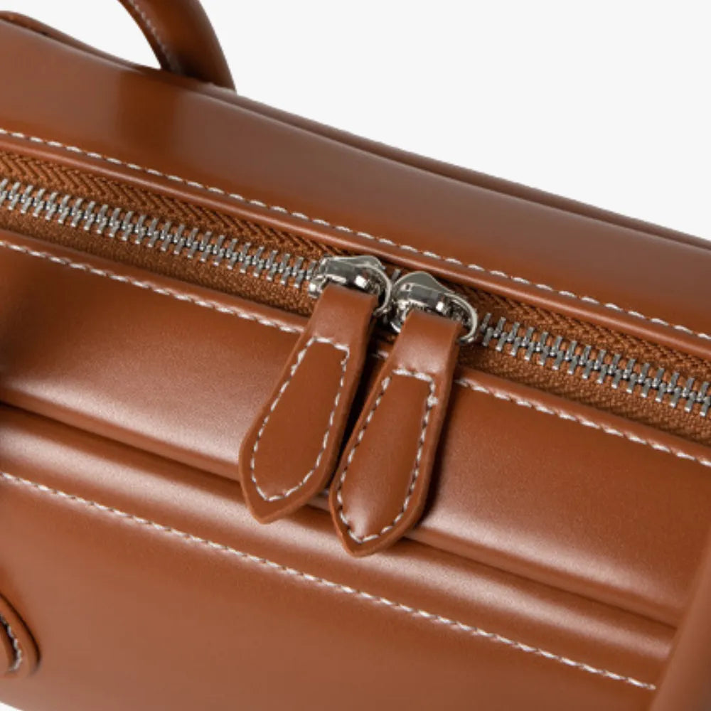 Bowling Bag Glossy Faux Leather with Double Zip and Long Handles