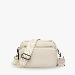 Crossbody Bag Faux Leather with Embroidered Strap and Zip Pockets