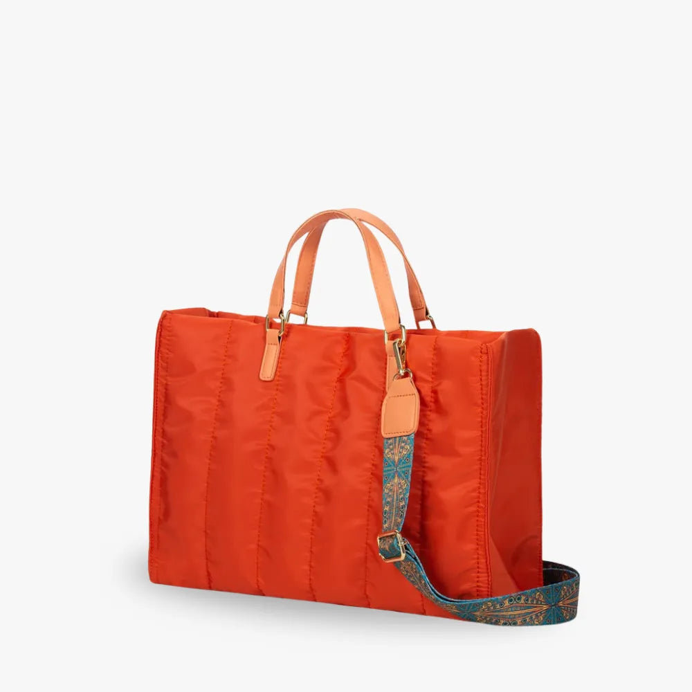 Tote Bag Quilted Cotton Nylon with Top Handles and Canvas Strap