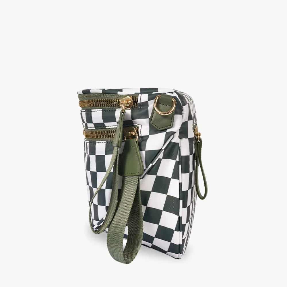 Crossbody Bag Checkered Water-Repellent Nylon with Double Zip