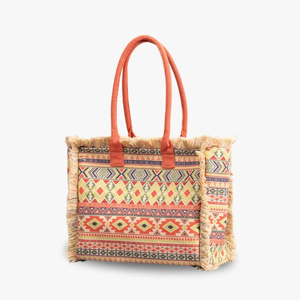 Tote Bag Patterned Textured Canvas with Zip and Reinforced Handles